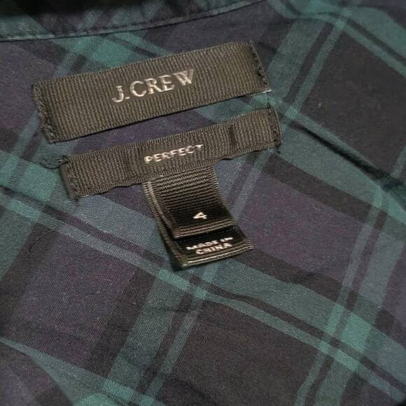 J Crew Perfect Fit Plaid Blue Green Button Down Long Sleeve Shirt Size 4 - Picture 3 of 3